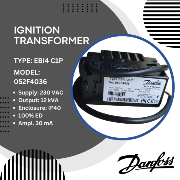 Danfoss Ignition Transformer for Gas Burner, Type: EBI4 C1P, Model: 052F4036